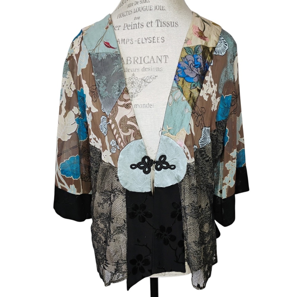 Spencer Alexis Kimono Top Women Large Brown Patchwork Floral Romantic Lace Fairy